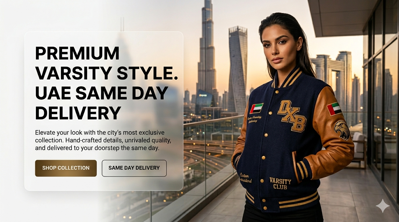 Varsity jacket UAE same day delivery premium leather sleeve custom letterman jacket luxury style