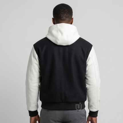 Black and White Hooded Varsity Jacket