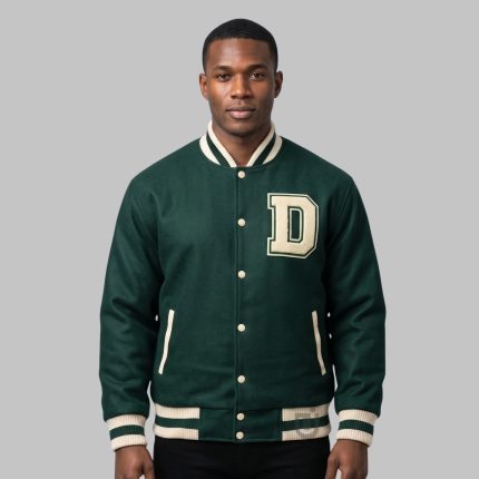 Men's Dark Green Wool Varsity