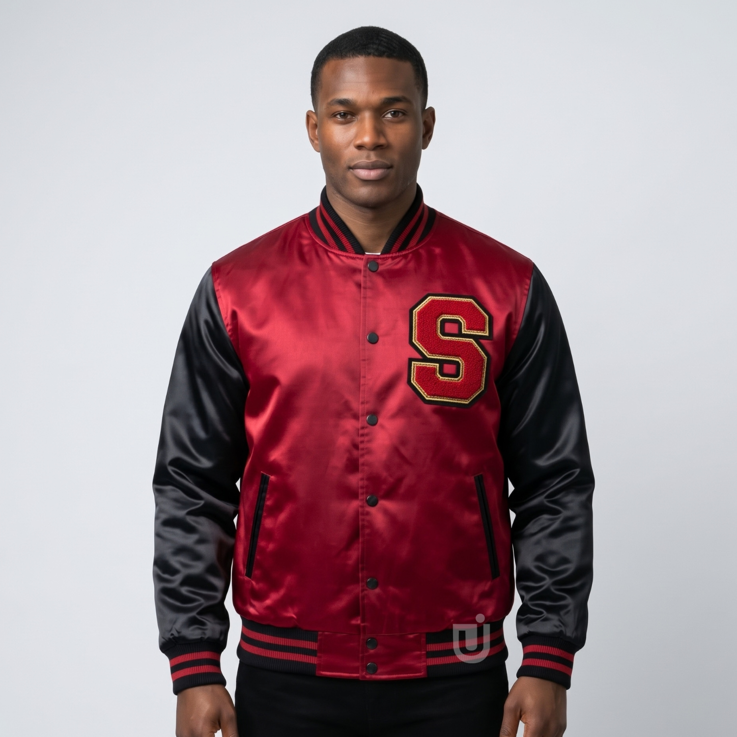 Red Satin Black Sleeve Varsity Red Satin Black Sleeve Varsity