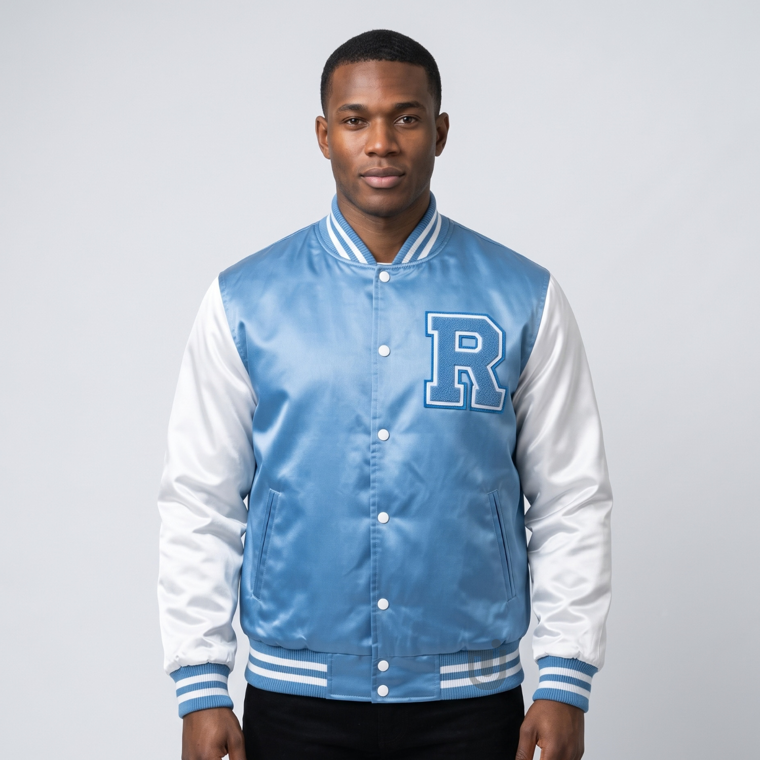 Sky Blue Satin Varsity Sky Blue Satin Varsity